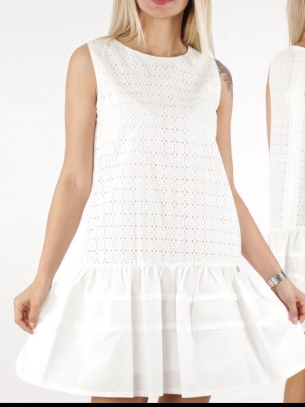 J. Crew White Eyelet Pleaded Hem Mini Dress